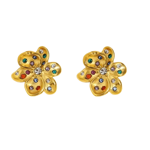 Craquez pour les boucles Oriane : boucles d'oreilles en acier inoxydable ornés d’un pendentif fleur. Élégance florale, confort quotidien et brillance durable.