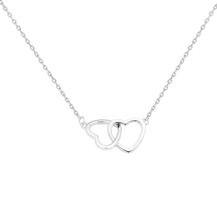 Collier Demi avec cœurs entrelacés, chaîne ajustable 46-60 cm. Métal résistant à l’eau, idéal pour un cadeau raffiné et symbolique.