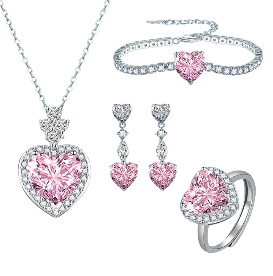 Parure en zircon rose et blancs en acier inoxydable. Ajustable, waterproof, assortie à la collection Rosalya. Élégance féerique garantie.
