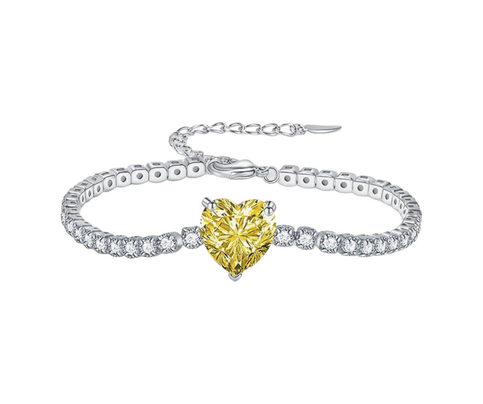 Bracelet Soléa en acier inoxydable avec cœur jaune en cristal et zircons étincelants. Chaîne réglable, élégant et résistant à l’eau.