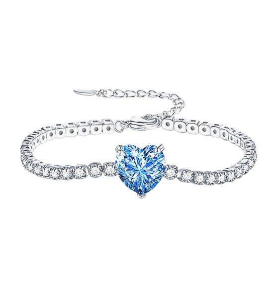 Bracelet Azuria en acier inoxydable avec cœur bleu en cristal et zircons étincelants. Chaîne réglable, élégant et waterproof.