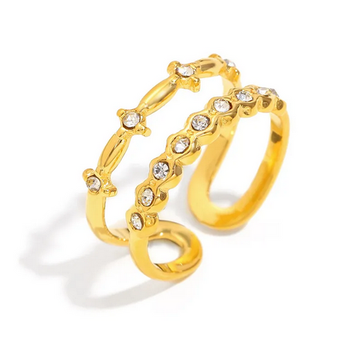 Bague Aura en acier inoxydable, design géométrique ouvert. Élégante, résistante et moderne. Parfaite pour un style minimaliste et tendance.
