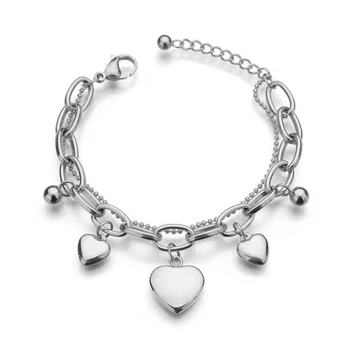 Bracelet Tammy en acier inoxydable avec breloques cœurs : double chaîne délicate, hypoallergénique et scintillante au quotidien.