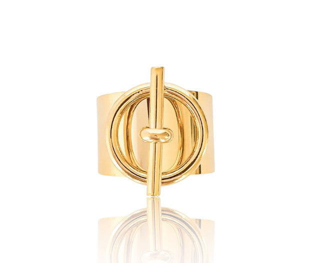 Bague Cara en acier inoxydable et argent 925, réglable, design barre et cercle. Élégante, résistante à l’eau, idéale pour affirmer votre personnalité avec audace.